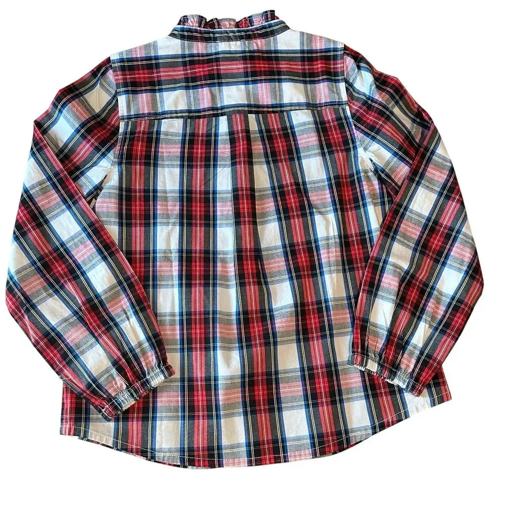 J. Crew Crewcuts Factory Girls' Plaid Top with jeweled buttons 8